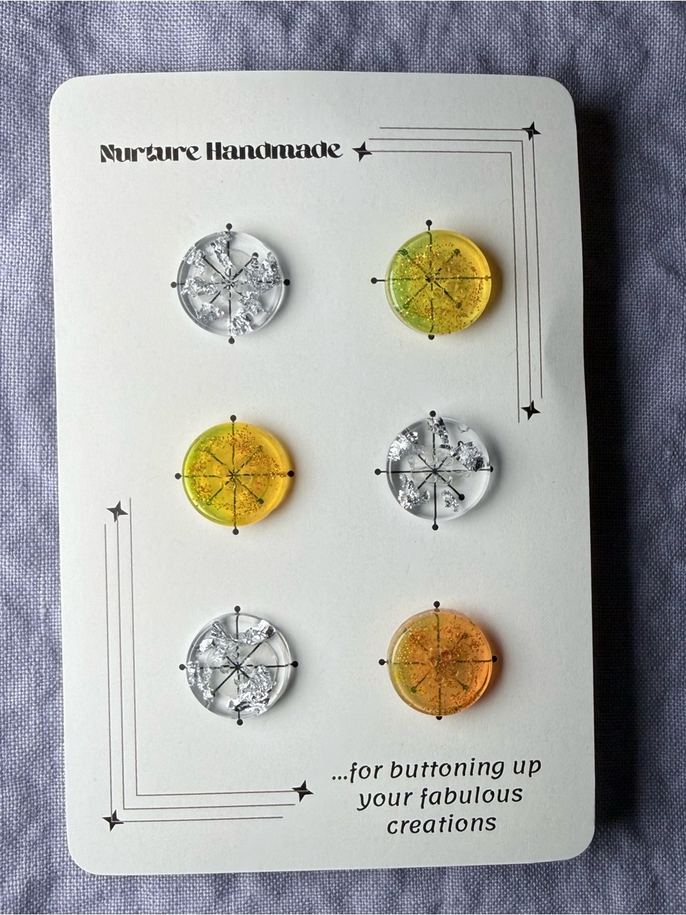 Handmade Round Resin Buttons — Clear & Yellow Duo